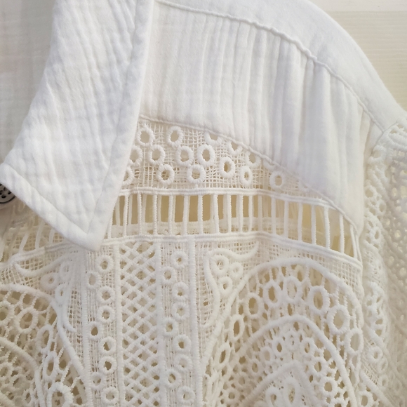 FP Movement by Free People White Lace Button-Down Shirt - Picture 2 of 7